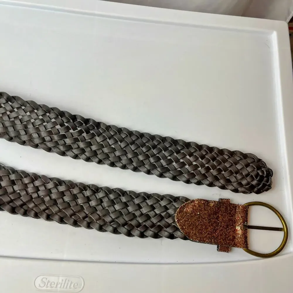 Sparkly Gold‎ Bronze Woven Belt 39” x 2” Glam Party Y2K Retro Disco Shimmering
